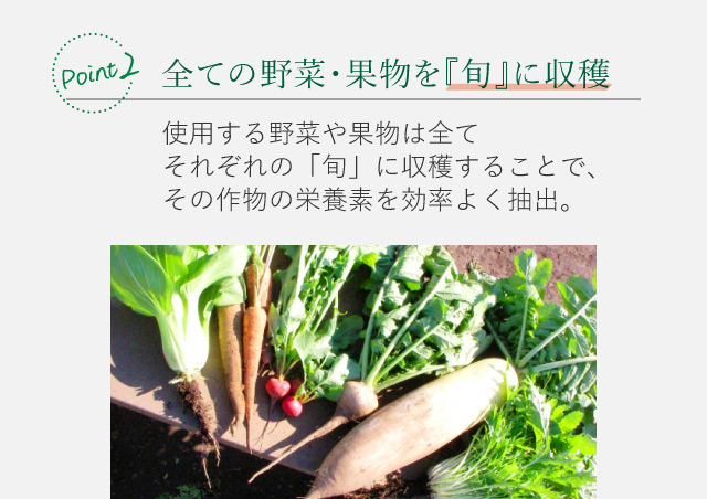 全ての野菜・果物を『旬』に収穫｜使用する野菜・果物はすべて「旬」に収穫